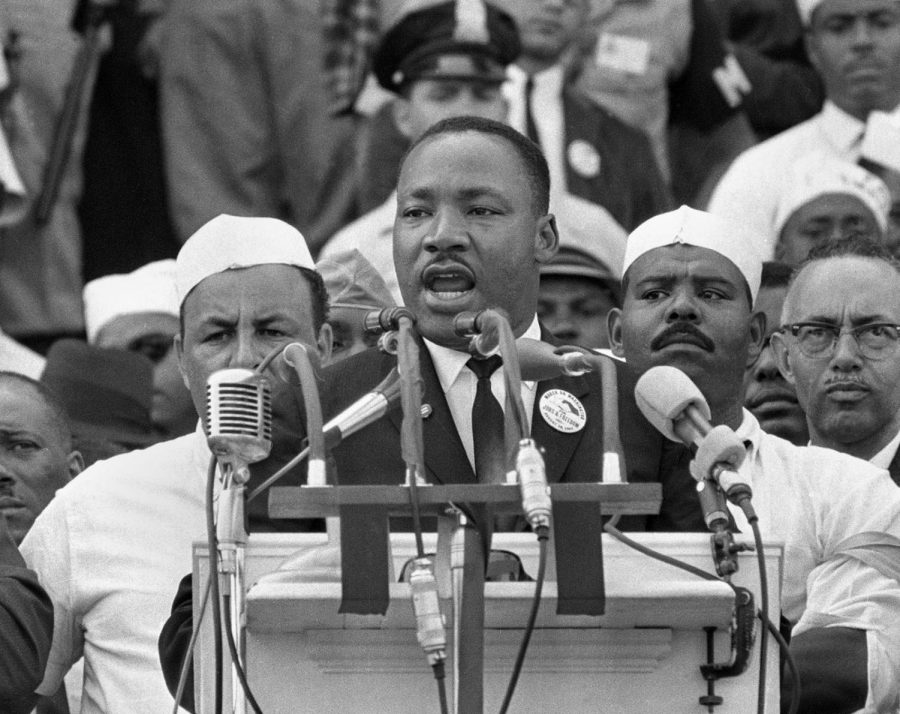 Martin Luther King Jr. giving his infamous I have a dream speech at the Lincoln memorial. 