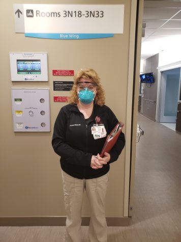 Nurse Campbell in her PPE as she prepares for her day taking care of Covid patients and preparing others for outpatient care. 