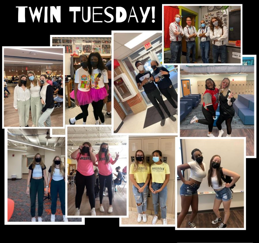 Students and teachers at Westerville South show off their best Twin Tuesday outfits. Senior, Sania Jackson (pictured in the pink tutu on the left) explains that she choose to dress up because it is her senior year and would like to make as many memories as possible. Plus, maturing is realizing spirit week is actually fun and I just really like spirit week.