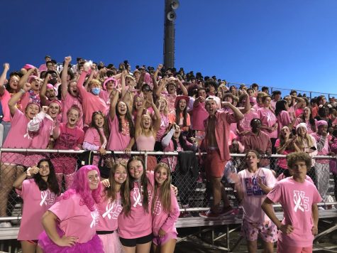 The Westerville South Student Section supports Breast Cancer Awareness Month going all out in pink at last Fridays game. South faced Delaware Hayes also sporting pink gear, representing the Wildcat Nation. The Wildcats came out on top once again leading by 42 points for the second game in a row with a final score of 49-7.