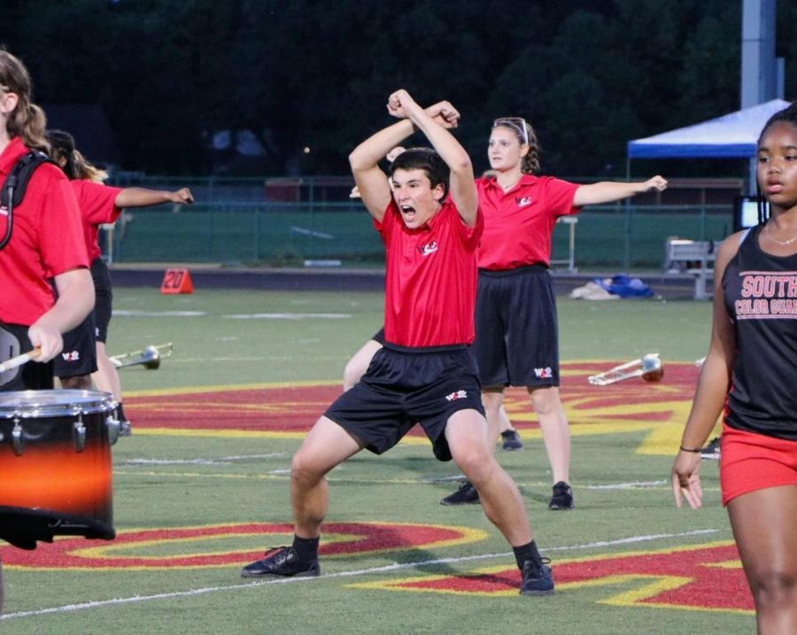 Junior Sammy Gurgiolo performing in the marching band halftime show on Aug. 19, 2022. The show, Bound Together, depicts the physical, emotional, and common bonds that bring people together.