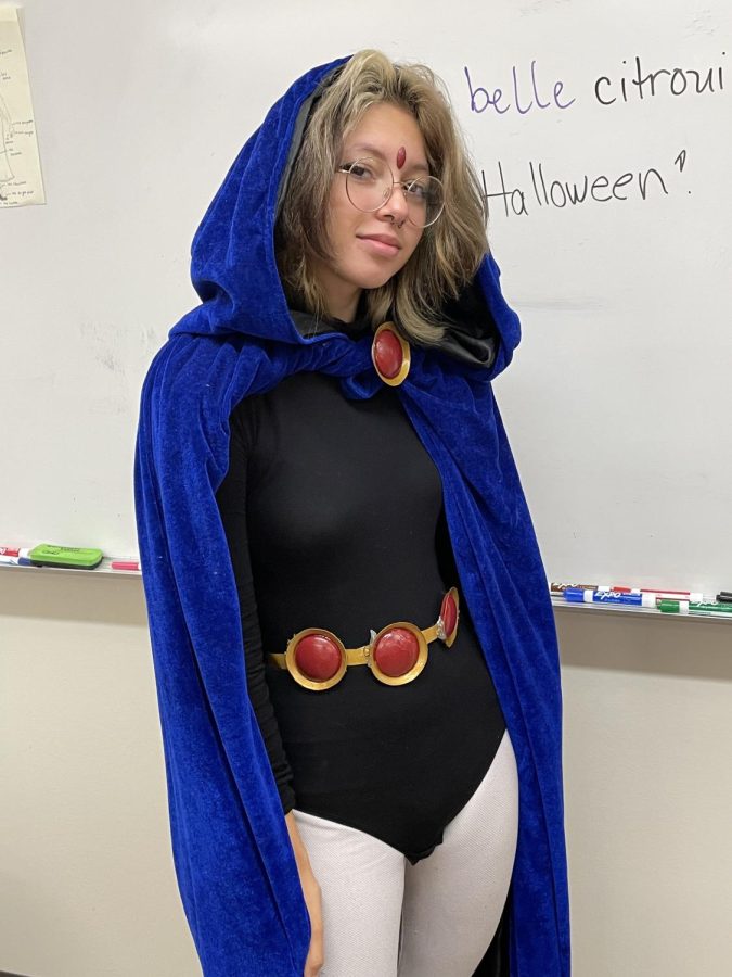 Junior Gabrielle Ramos-Galvis dresses up as Raven from Teen Titans for Halloween. Teen Titans go!