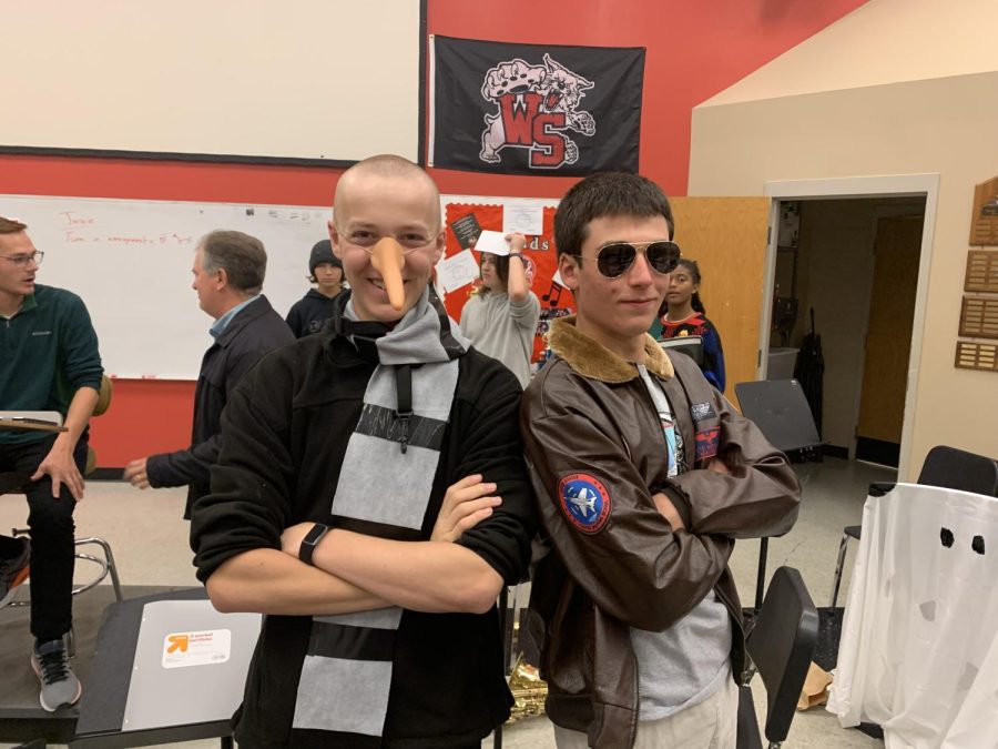 South students are ready for Halloween as juniors James Weaver (left) and Sammy Gurgiolo (right) dress up for the holiday as Gru and Maverick.
