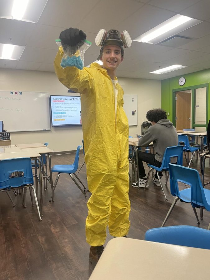 Senior, Ethan McFarland dresses up as Jesse from breaking bad from Halloween 2022.