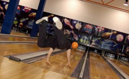 There is nothing quite so embarrassing as falling over at the approach. Professional bowlers have their balls drilled to fit their hands perfectly so that mishaps like this never happen.