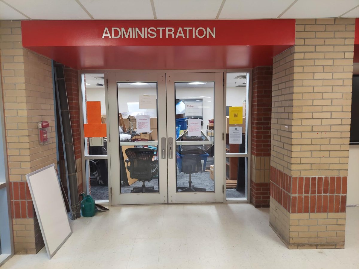 Due to ongoing renovations, the main office is filled with furniture and administration boxes. For now, the attendance and office secretaries are in the athletic wing. Administration is spread throughout the building,  Principal Michael Hinze, located in room 2305, in the blue wing. The guidance department is temporarily housed in the library.