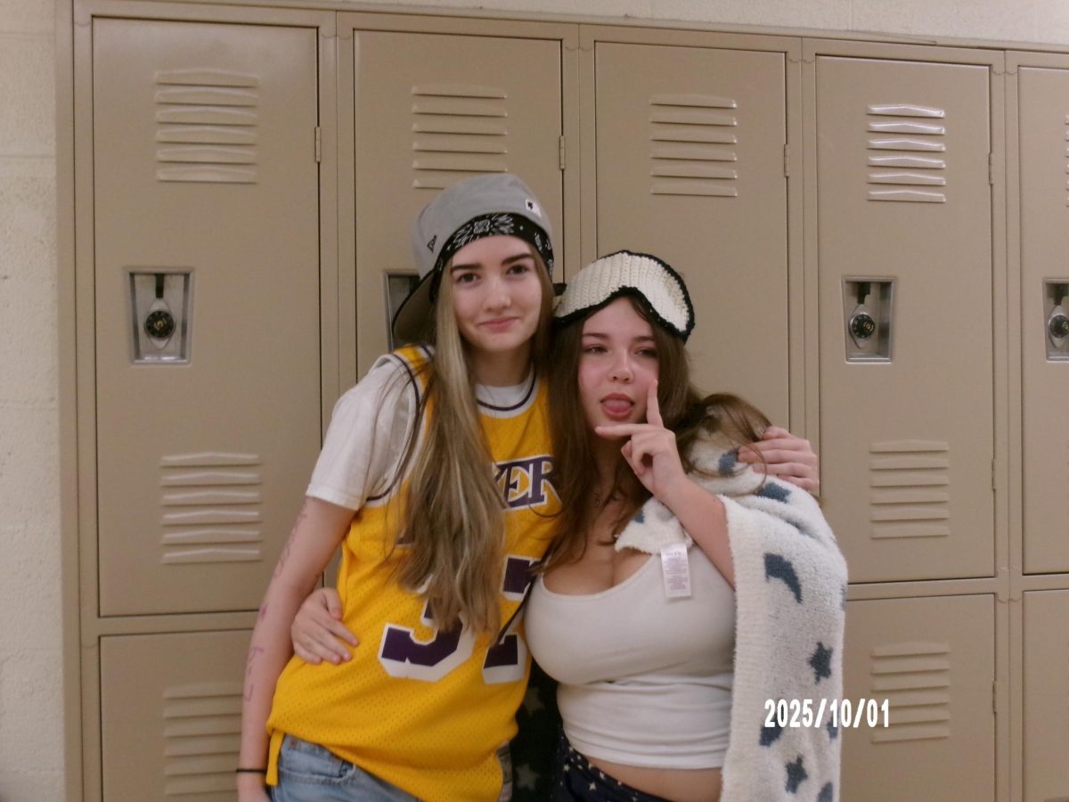 Oct 1 was rhyme without reason for hoco spirt week and in this photo we have two of our freshman Claire Johnson (left) and Addison Stufft (right) with their rhyme being Dj and Pj!